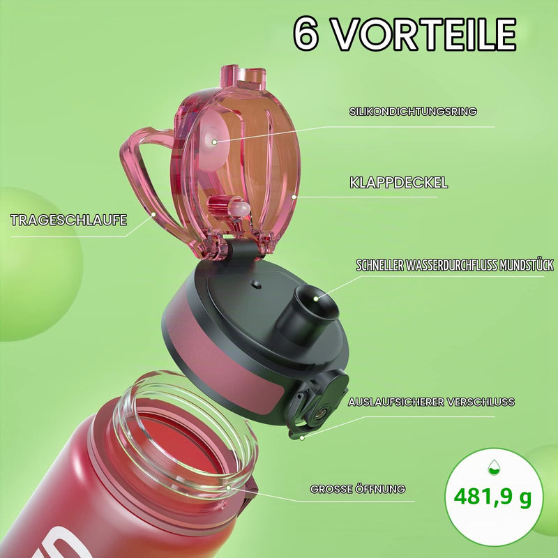 Load image into Gallery viewer, Drinkfles 750 ml BPA-vrij met tijdmarkeringen en lekvrije dop – waterfles – sportfles
