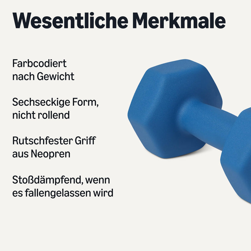 Load image into Gallery viewer, Amazon Basics Neopren Hanteln Gewichte, Hantelset, 2er-Set, 1–5kg, Sechseckig, für Krafttraining und Fitnesskurse
