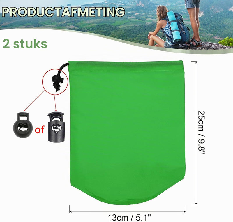 Load image into Gallery viewer, Waterdichte opbergzakken 2 stuks 13 x 25 cm met trekkoord donkergrijs – stuff sacks – camping accessoires

