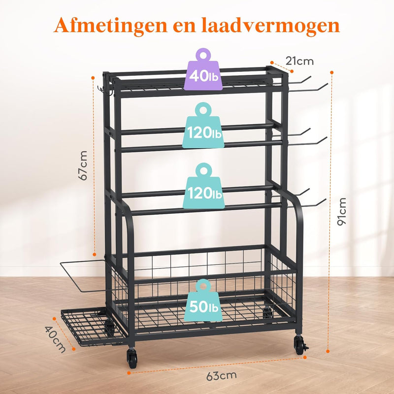 Laden Sie das Bild in Galerie -Viewer, Home gym opbergrek met wielen voor dumbbells en fitnessaccessoires
