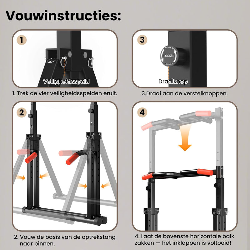 Laden Sie das Bild in Galerie -Viewer, Opvouwbare power tower met verstelbare optrekstang en dip station tot 200 kg – pull-up bar – krachtstation
