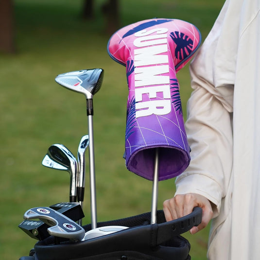 Golfclub-Schutzhülle aus Kunstleder mit sommerlicher Stickerei für 460cc-Driver – Driverhülle – Golfzubehör