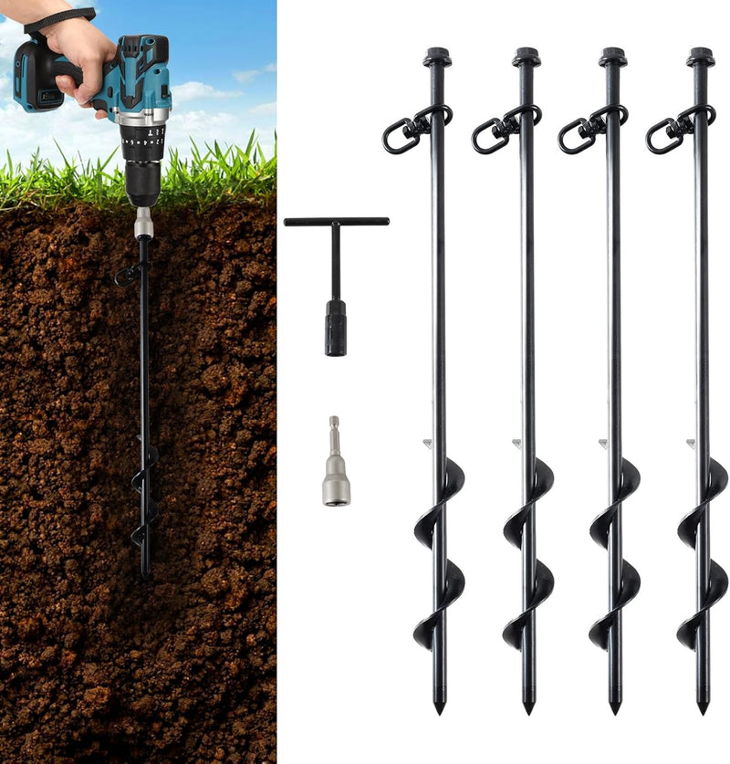 Load image into Gallery viewer, Grondankers 4 stuks 40 cm met booradapter – trampoline ankers – stormankers
