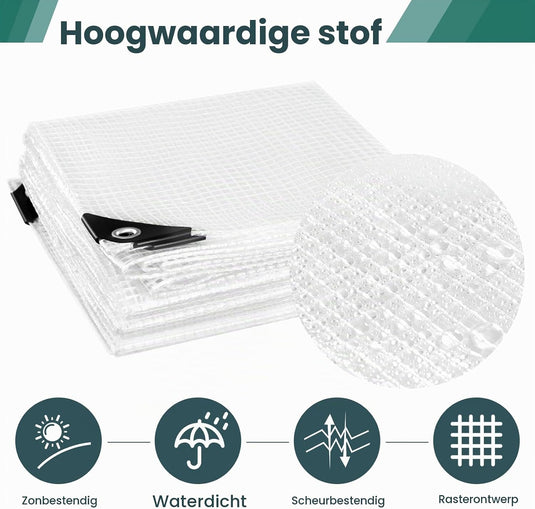 Waterdicht afdekzeil 4 x 6 meter 140 g/m² transparant met ogen – PE dekzeil – beschermzeil