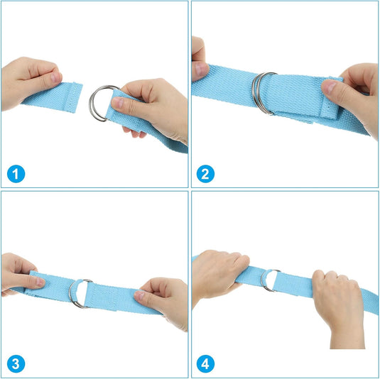 Yogariemen 6 stuks 180 x 3,8 cm van katoen met D-ring bruin – stretchbanden – yoga pilates accessoires