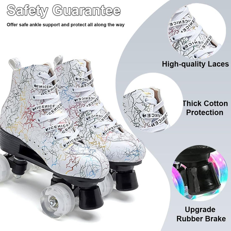 Load image into Gallery viewer, ERNAN Rolschaatsen met 4 wielen, parallelle skates met lichtgevende wielen, klassieke high-top, rolschaatsen voor volwassenen, meisjes, kinderen, beginners, maat 37-43
