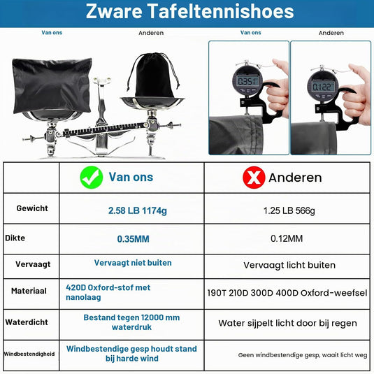 Pokrowiec ochronny na stół do tenisa stołowego 165 x 70 x 185 cm z tkaniny Oxford 420D z ochroną UV – osłona na stół pingpongowy – ochrona stołu
