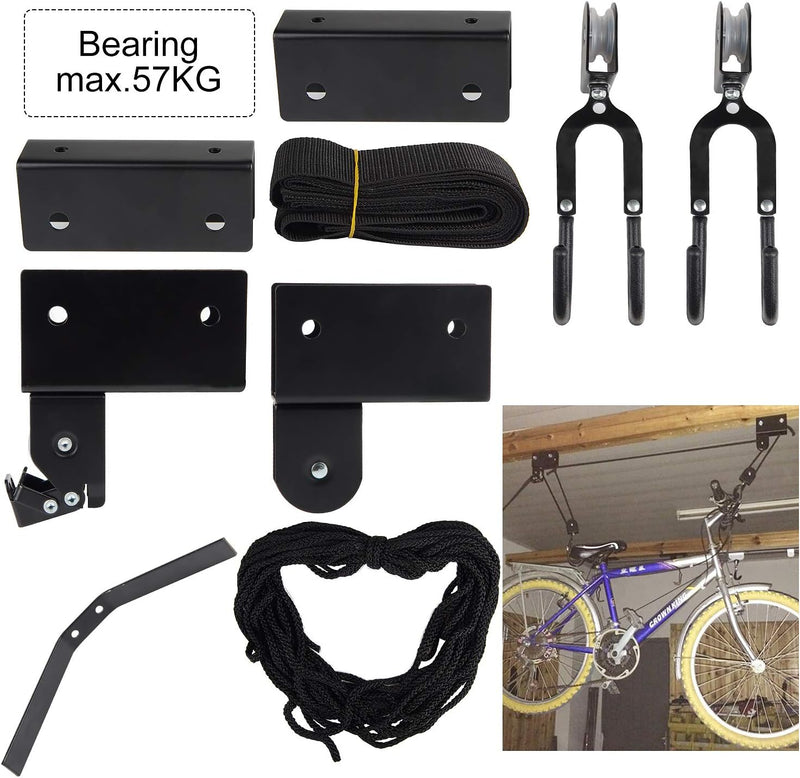 Load image into Gallery viewer, EXLECO Fietshouder plafond max. 57 kg universele fietslift met haak en touwhouder, geschikt voor fietsen en jachten
