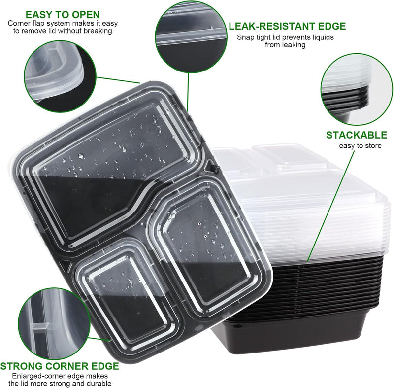 Laad afbeelding in Galerijviewer, Meal prep bakjes set van 10 met 3 vakken 946 ml

