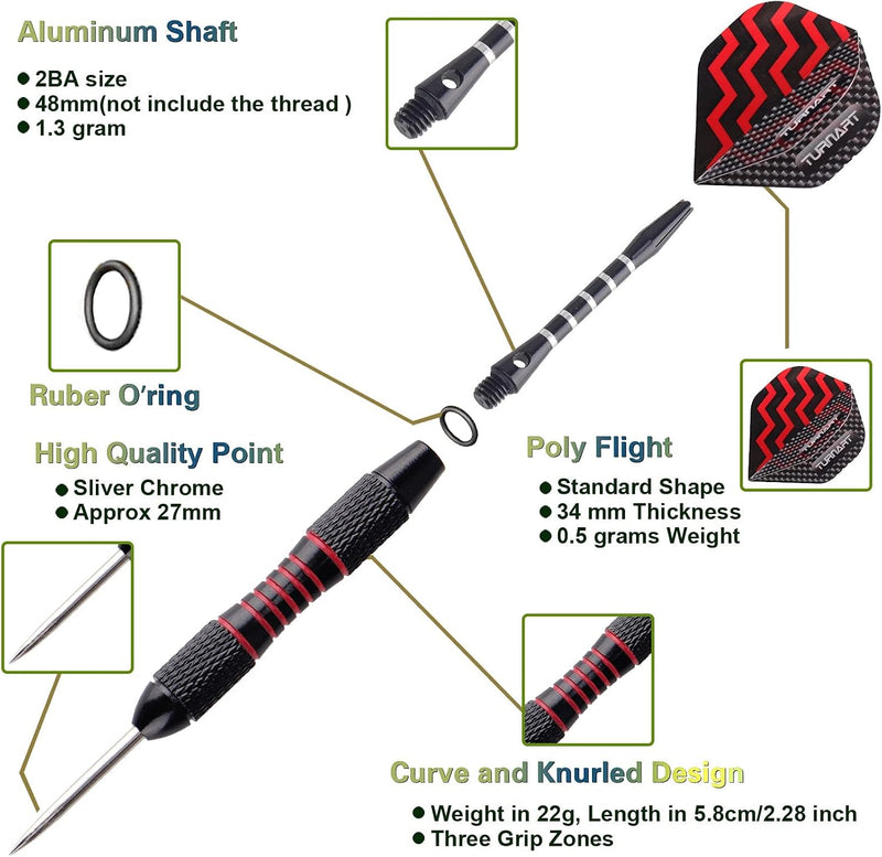 Load image into Gallery viewer, Turnart Darts Metal Tip Set Steel Tip Darts Darts Set Metal Tip Darts Set Professional Metal Darts 9 Pcs 24 Gram 20 O-Rings Aluminum Shafts 27 Extra Flights Darts Tool Exquisite Packaging (Gold)
