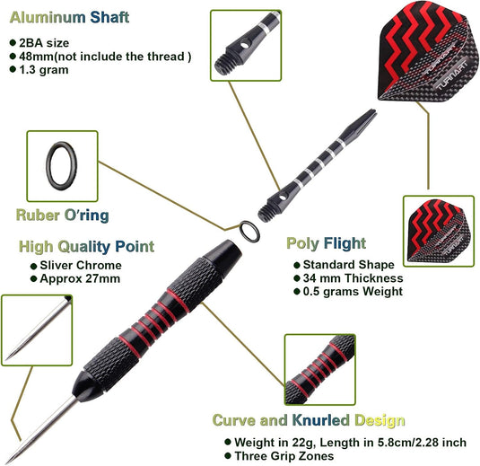 Turnart Darts Metal Tip Set Steel Tip Darts Darts Set Metal Tip Darts Set Professional Metal Darts 9 Pcs 24 Gram 20 O-Rings Aluminum Shafts 27 Extra Flights Darts Tool Exquisite Packaging (Gold)