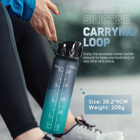 Drinkfles 1 liter BPA-vrij met antislip grip en lekvrije sluiting – waterfles – sportfles