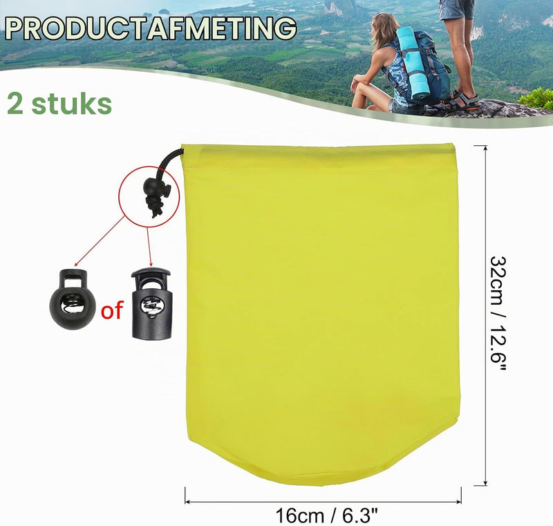 Load image into Gallery viewer, Waterdichte opbergzakken 2 stuks 13 x 25 cm met trekkoord donkergrijs – stuff sacks – camping accessoires
