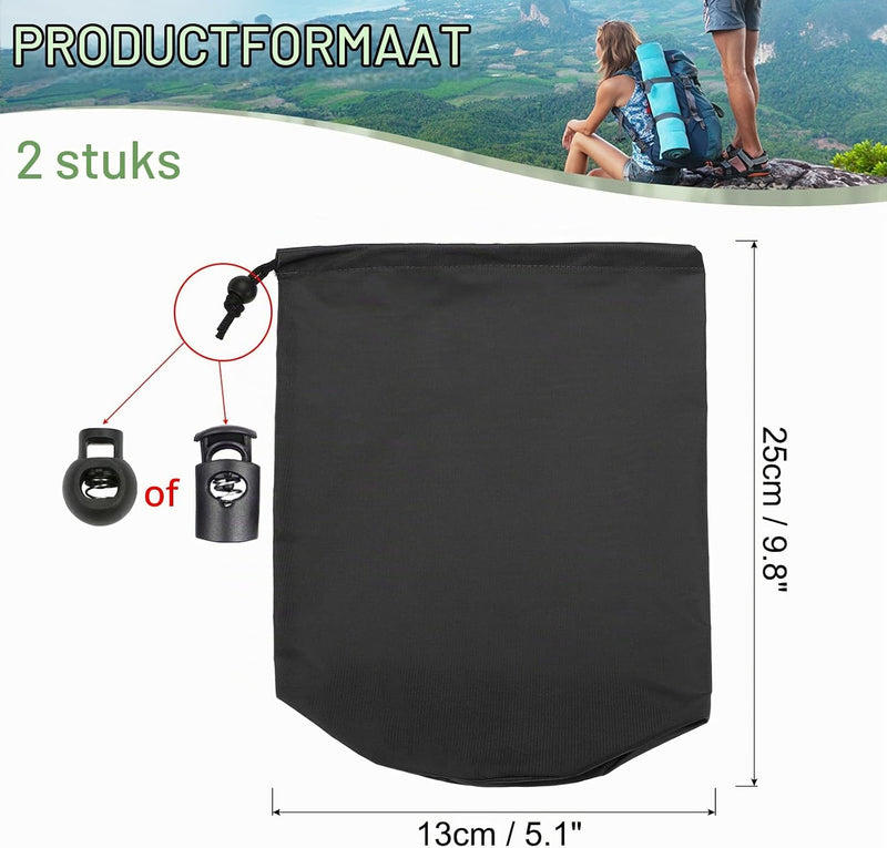 Load image into Gallery viewer, Waterdichte opbergzakken 2 stuks 13 x 25 cm met trekkoord donkergrijs – stuff sacks – camping accessoires
