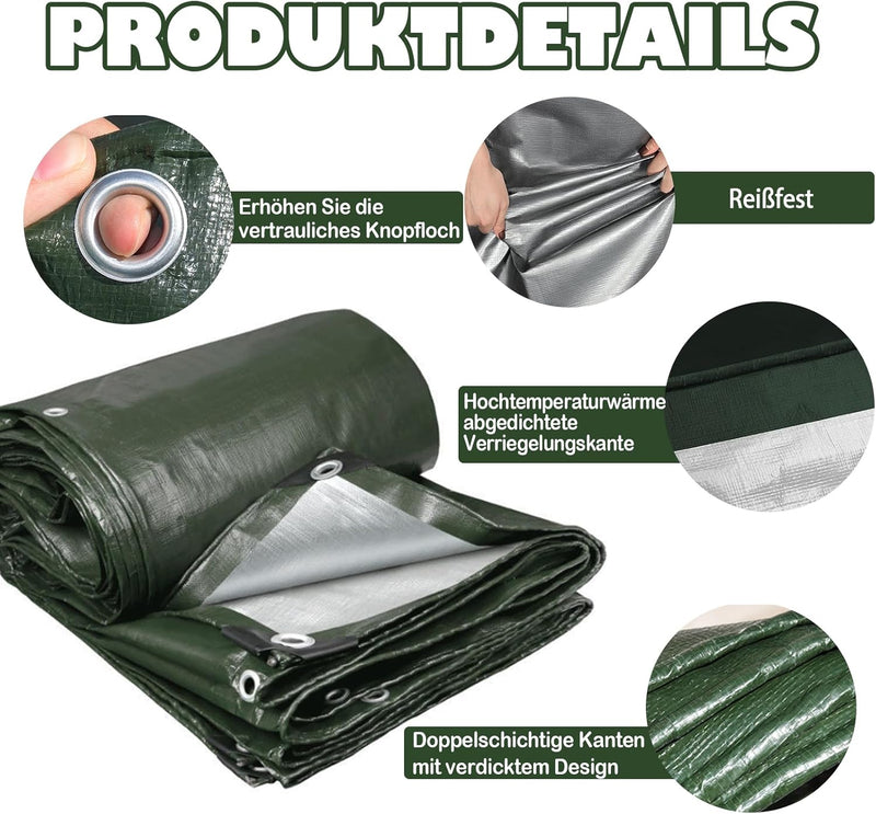 Laden Sie das Bild in Galerie -Viewer, Waterdicht afdekzeil 4 x 5 meter 180 g/m² met ogen groen-zilver – PE dekzeil – beschermzeil
