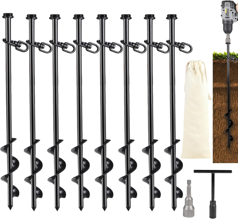 Laden Sie das Bild in Galerie -Viewer, Grondankers 8 stuks 40 cm met booradapter en opbergtas – trampoline ankers – stormankers

