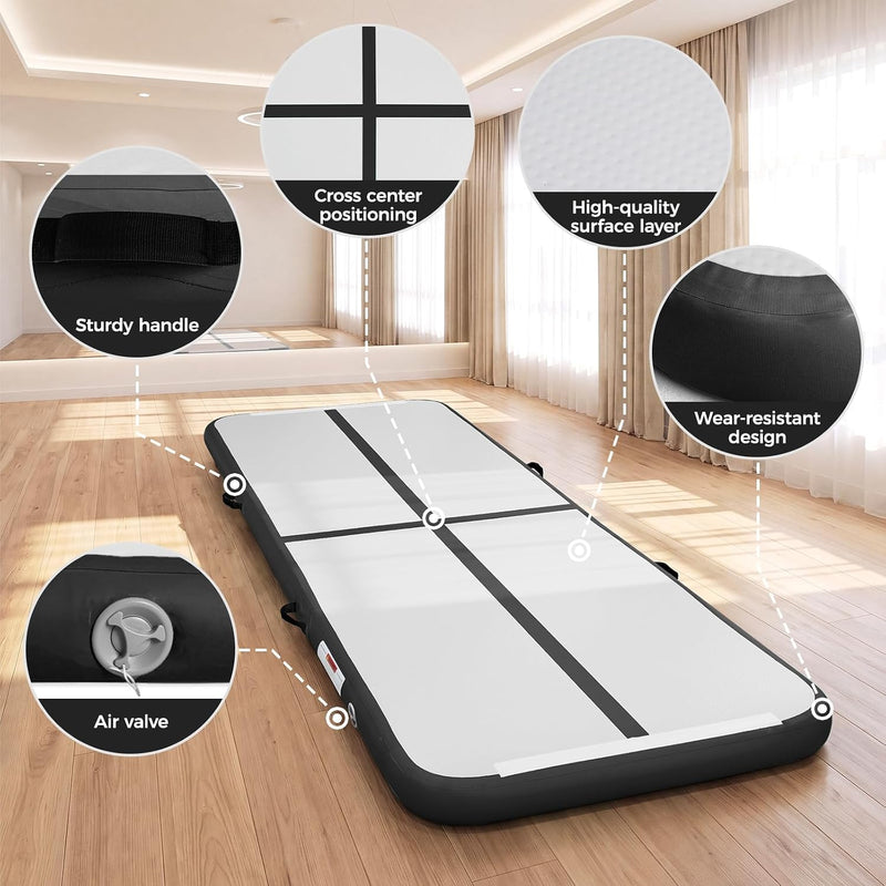 Laden Sie das Bild in Galerie -Viewer, Opblaasbare turnmat 3 m met air roller – 10 cm dik – gymnastiekmat met elektrische pomp voor tumbling en cheerleading
