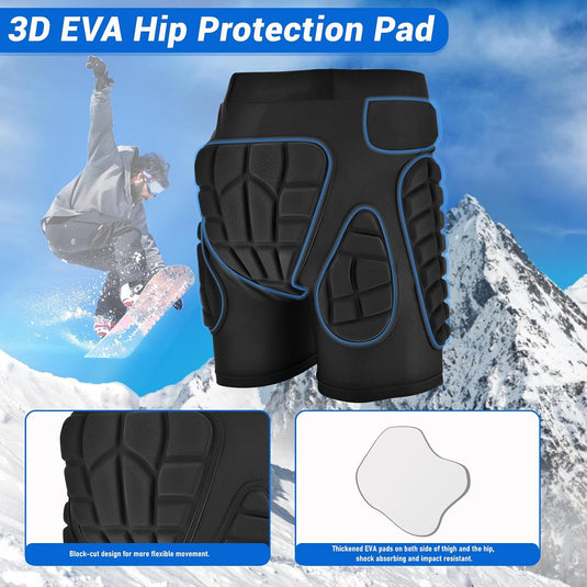 TOM SHOO Beschermende broek voor heren en dames, gevoerde beschermbroek, heupbescherming, ademend, voor schaatsen, skiën, skaten, snowboarden