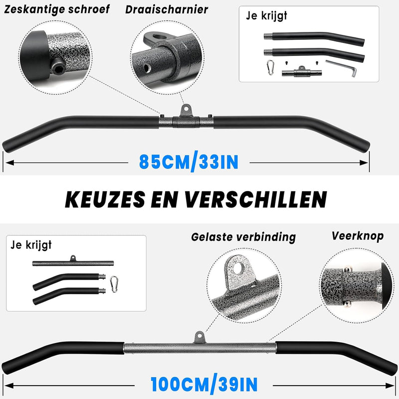 Load image into Gallery viewer, Lat pulldown bar 85 of 100 cm met EVA antislip handgrepen tot 130 kg – kabelstang – fitness accessoire
