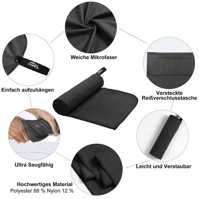 Load image into Gallery viewer, Fitnesshanddoek Microvezel 120x50 cm Sneldrogend met Ritsvak – Sporthanddoek – Reishanddoek
