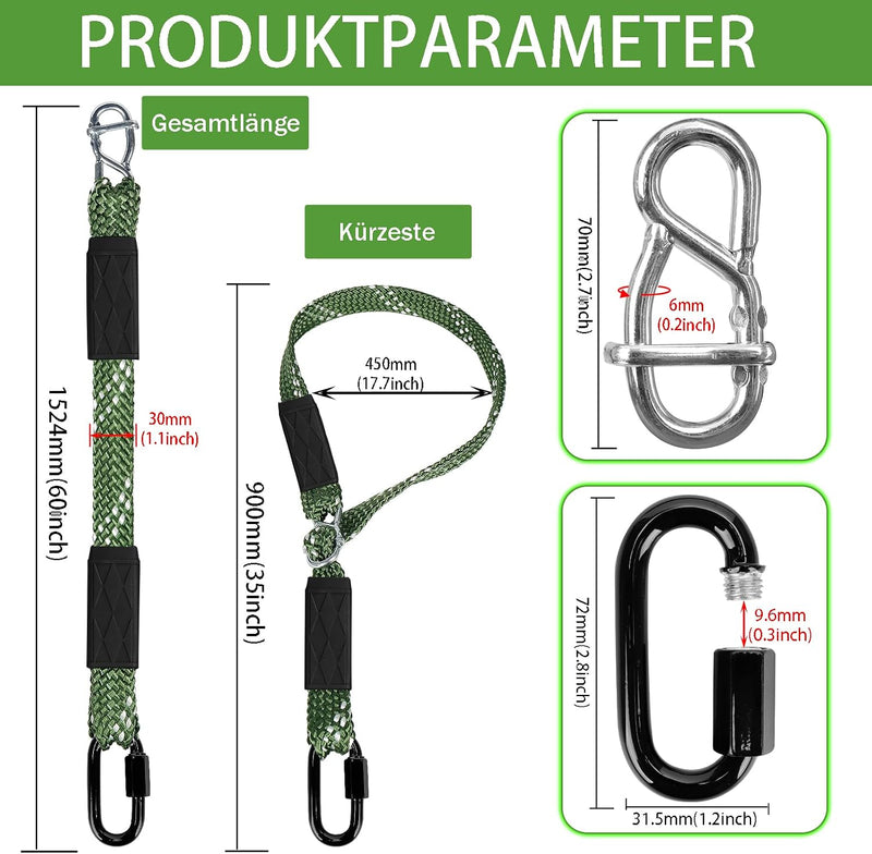 Laden Sie das Bild in Galerie -Viewer, Schommelbevestiging Set 2 Stuks – Verstelbaar Nylon Schommeltouw 101 cm met Karabijnhaken – Tot 363 kg – Binnen &amp; Buiten
