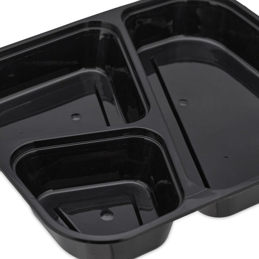 Meal prep bakjes set van 24 met 3 vakken zwart
