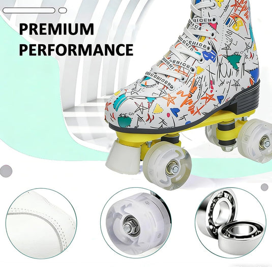 ERNAN Rolschaatsen met 4 wielen, parallelle skates met lichtgevende wielen, klassieke high-top, rolschaatsen voor volwassenen, meisjes, kinderen, beginners, maat 37-43