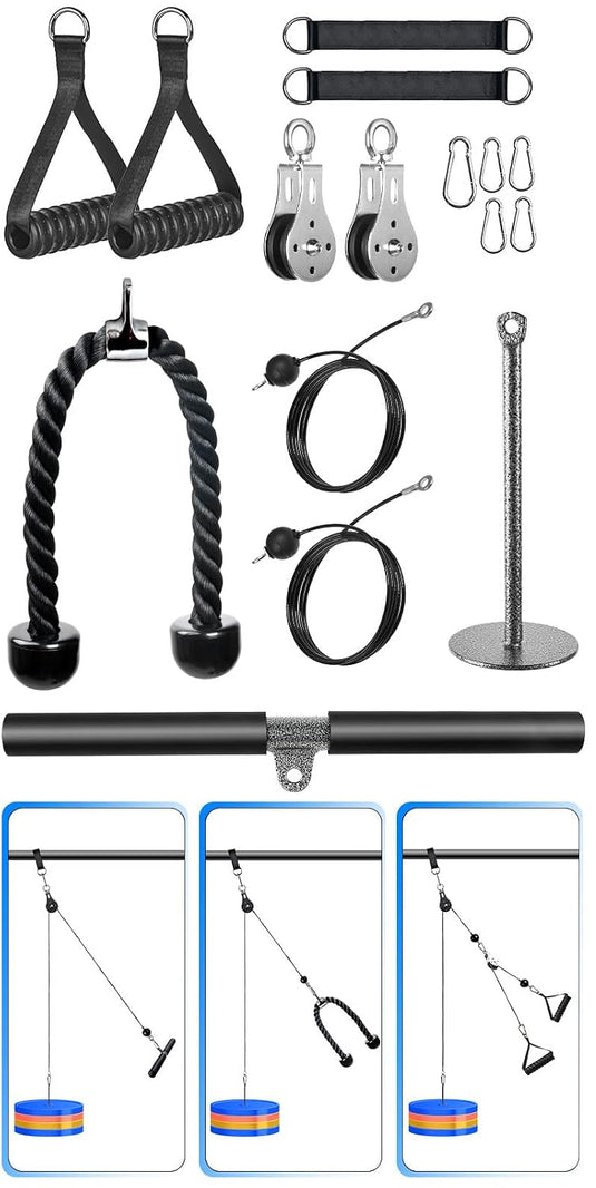 System linowy do treningu fitness 3 w 1 z podwójnymi bloczkami i udźwigiem 130 kg – system bloczków – trening siłowy
