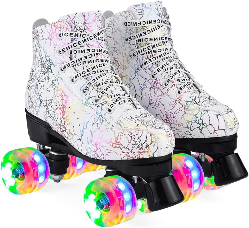 Load image into Gallery viewer, ERNAN Rolschaatsen met 4 wielen, parallelle skates met lichtgevende wielen, klassieke high-top, rolschaatsen voor volwassenen, meisjes, kinderen, beginners, maat 37-43
