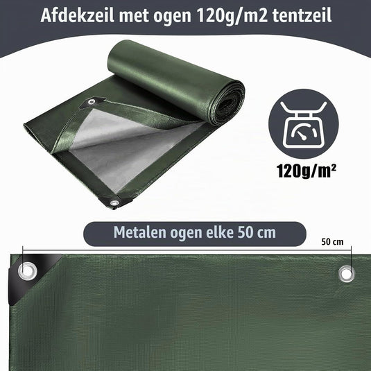 Waterdicht afdekzeil 2 x 6 meter 120 g/m² met ogen – PE dekzeil – beschermzeil