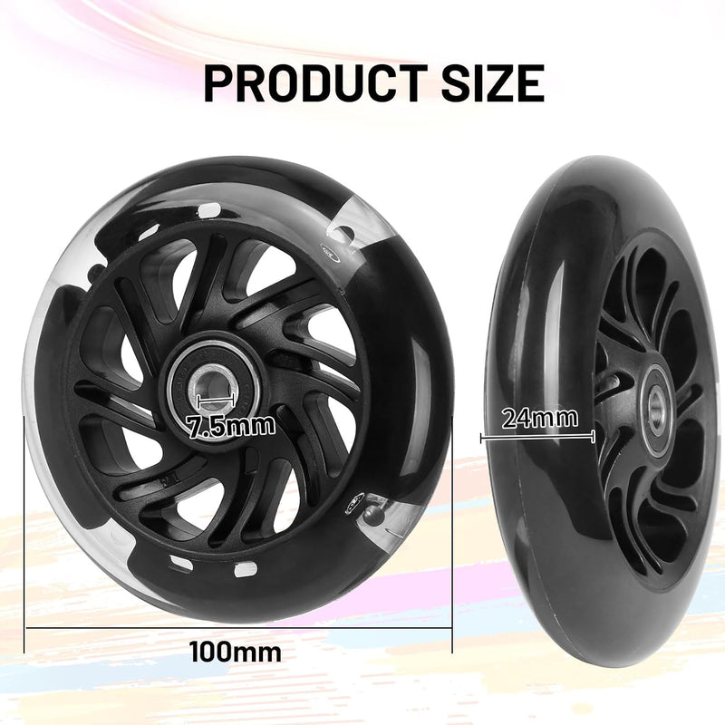 Load image into Gallery viewer, DBREAKS Lichtgevende stuntstep, wielen met ledverlichting, 100 mm, ABEC, 9 kogellagers, hardheid 88A, geschikt voor alle scooters (zwart)
