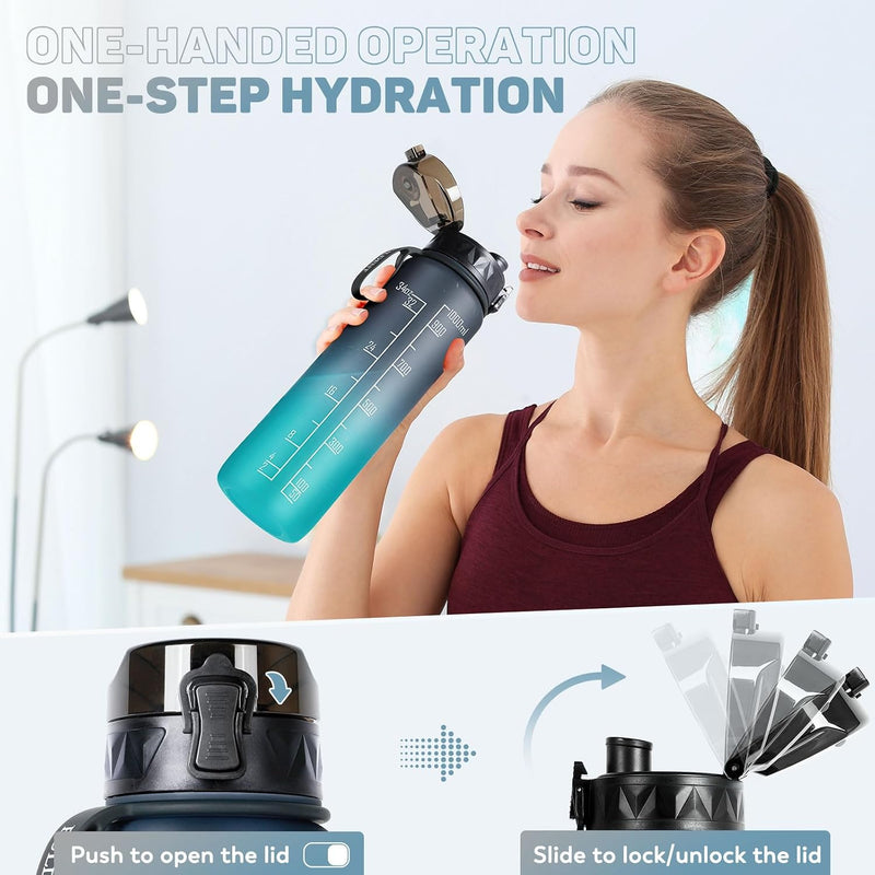 Chargez l'image dans la visionneuse de la galerie, Drinkfles 1 liter BPA-vrij met antislip grip en lekvrije sluiting – waterfles – sportfles
