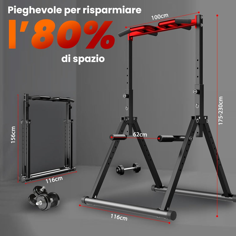Laden Sie das Bild in Galerie -Viewer, Opvouwbare power tower met verstelbare optrekstang en dip station tot 200 kg – pull-up bar – krachtstation
