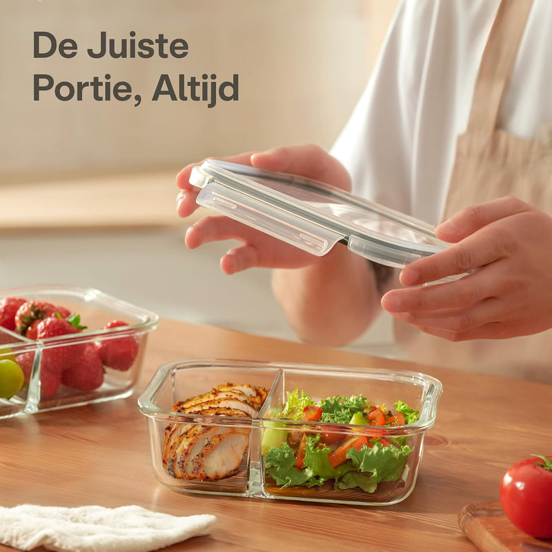 Chargez l'image dans la visionneuse de la galerie, Glazen meal prep bakjes set van 2 met 3 vakken
