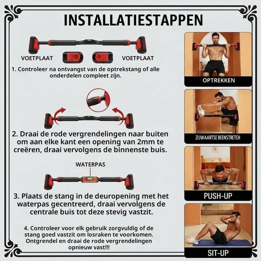 Verstelbare optrekstang voor deurkozijn zonder boren tot 250 kg – pull-up bar – krachttraining