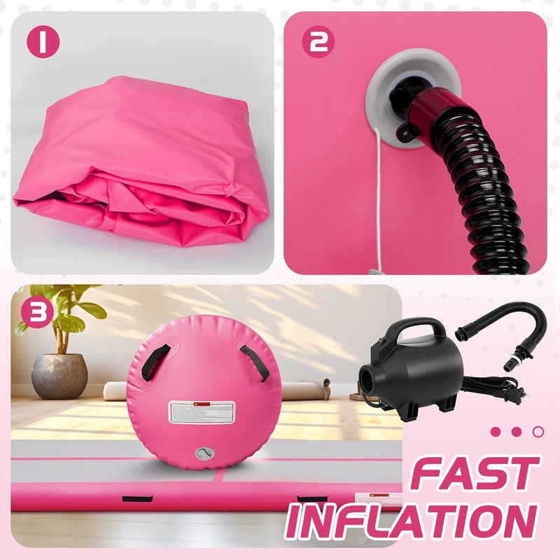 Laden Sie das Bild in Galerie -Viewer, Opblaasbare turnmat 3 m met air roller – 10 cm dik – gymnastiekmat met elektrische pomp voor tumbling en cheerleading
