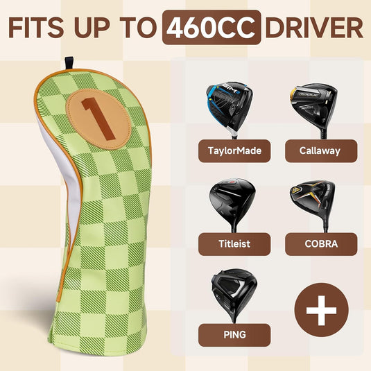 Golfclub beschermhoezen 4 stuks met dambordpatroon van kunstleer voor driver fairway en hybrid – golfcovers – clubhoezen