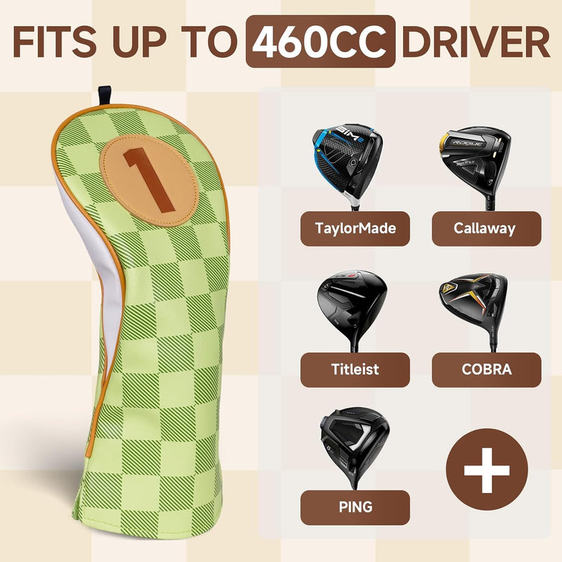 Laad afbeelding in Galerijviewer, Golfclub beschermhoezen 4 stuks met dambordpatroon van kunstleer voor driver fairway en hybrid – golfcovers – clubhoezen
