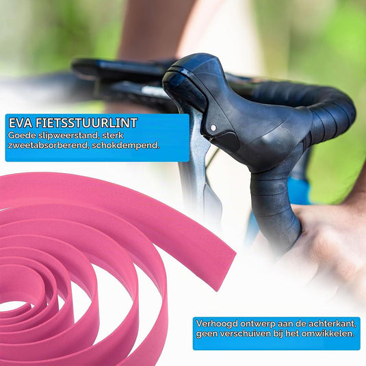 Fietsstuurlint EVA 2 stuks 200 x 30 mm roze met einddoppen – antislip stuurtape – fiets accessoires