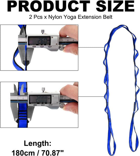 Sangles de suspension Daisy Chain 2 pièces 180 cm avec 12 boucles bleues – sangles en nylon réglables – accessoires de yoga aérien