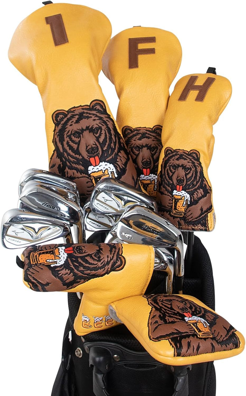 Load image into Gallery viewer, Golf putter beschermhoes met bierdrinkende beer borduurwerk voor DF3 hamerputters – mallet headcover – putterbescherming
