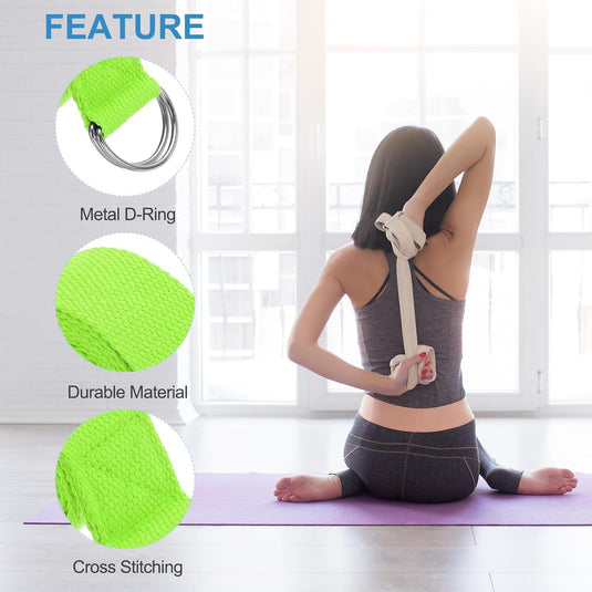Yogariemen 6 stuks 180 x 3,8 cm van katoen met D-ring bruin – stretchbanden – yoga pilates accessoires