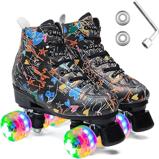 ERNAN Rolschaatsen met 4 wielen, parallelle skates met lichtgevende wielen, klassieke high-top, rolschaatsen voor volwassenen, meisjes, kinderen, beginners, maat 37-43