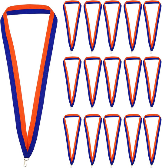Medaille neklinten 25 stuks 43 x 2,2 cm blauw-oranje met klikclip – award linten – sport accessoires