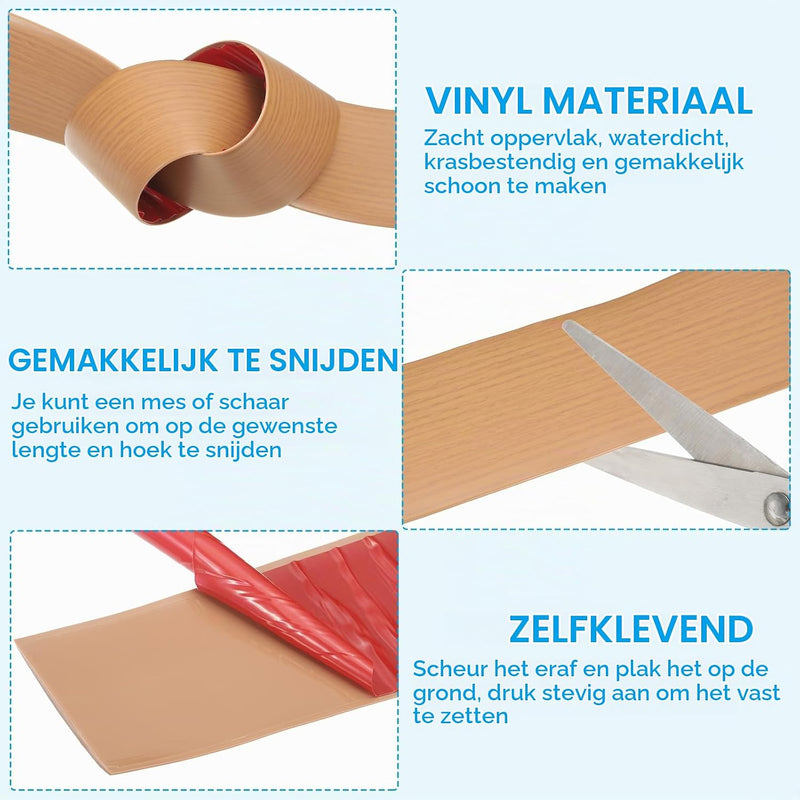 Załaduj obraz do przeglądarki galerii, Zelfklevende vloer overgangsstrip 7,6 cm x 1 m - Vinyl laminaat afdekstrip &amp; naadprofiel - Vloerovergangsstrip drempelprofiel
