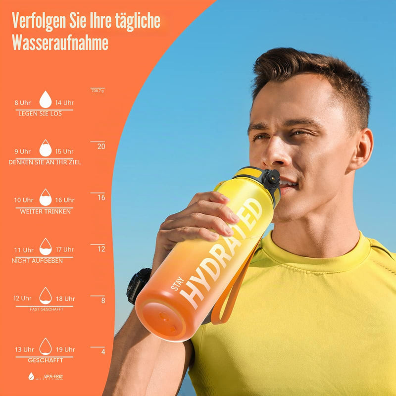 Load image into Gallery viewer, Drinkfles 750 ml BPA-vrij met tijdmarkeringen en lekvrije dop – waterfles – sportfles
