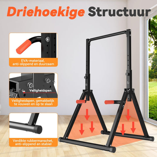 Opvouwbare power tower met verstelbare optrekstang en dip station tot 200 kg – pull-up bar – krachtstation