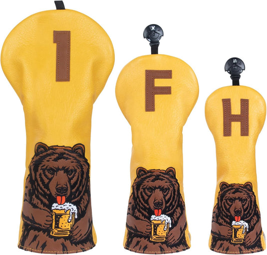 Golf putter beschermhoes met bierdrinkende beer borduurwerk voor DF3 hamerputters – mallet headcover – putterbescherming