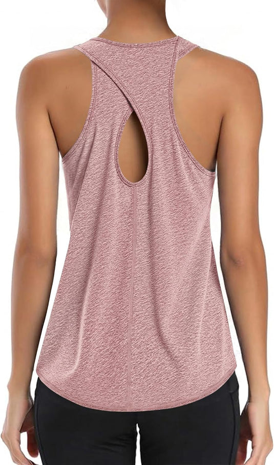Dames sporttop mouwloos sneldrogend met open rug – fitness top – yoga shirt