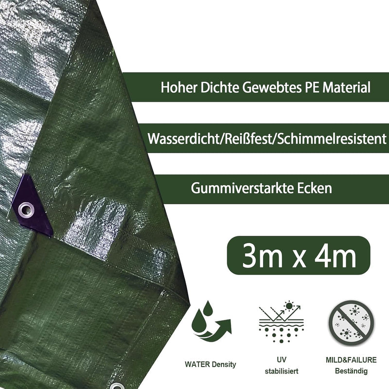Laden Sie das Bild in Galerie -Viewer, Waterdicht afdekzeil 4 x 5 meter 180 g/m² met ogen groen-zilver – PE dekzeil – beschermzeil

